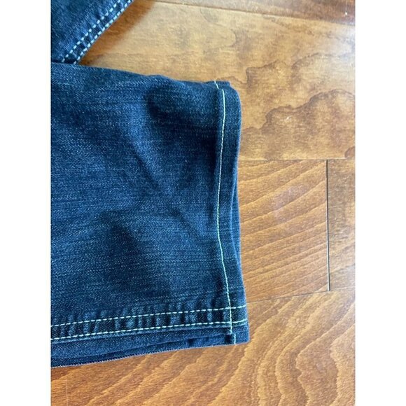 Rock 47 By Wrangler Capri Jeans Distressed Blue Dark Wash Stretch Zip Fly 11 - Picture 3 of 9